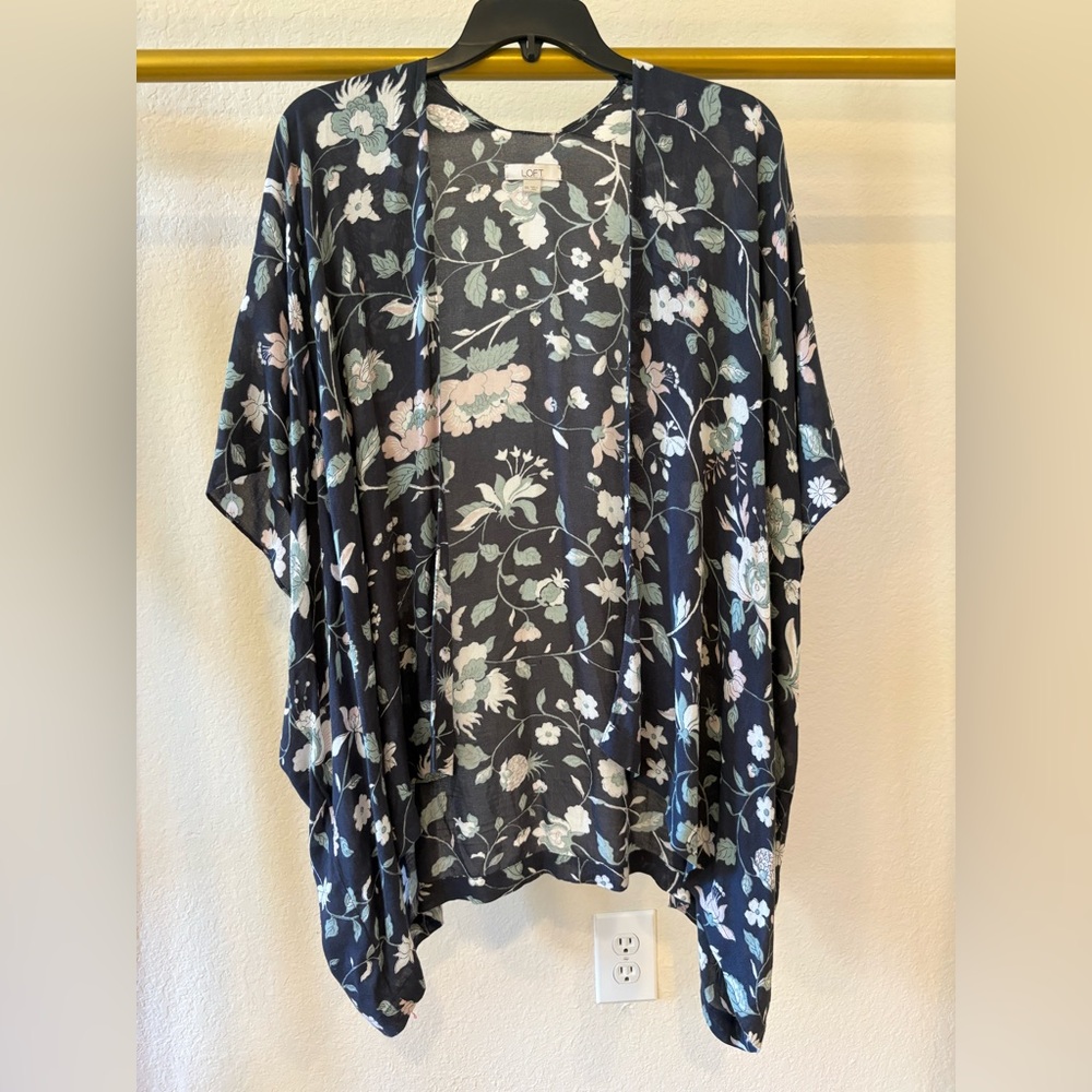 Loft Women’s blue, green, gray, pink floral sheer cardigan M/L